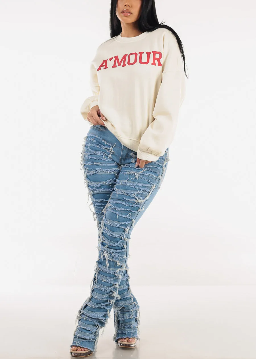 High Waist Ultra Distressed Stacked Leg Jeans Blue sold by Moda product image thumbnail 2