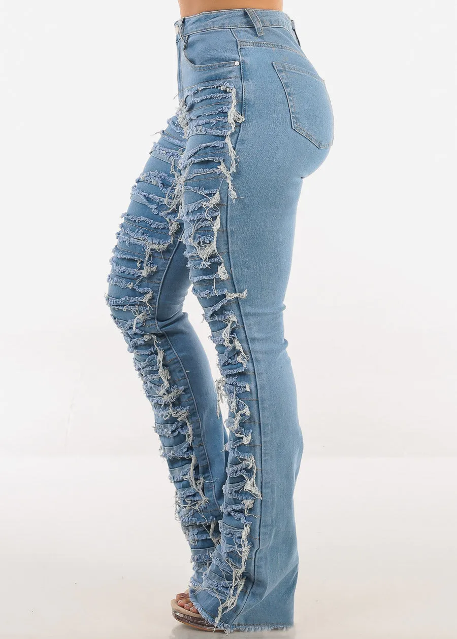 High Waist Ultra Distressed Stacked Leg Jeans Blue sold by Moda product image thumbnail 3