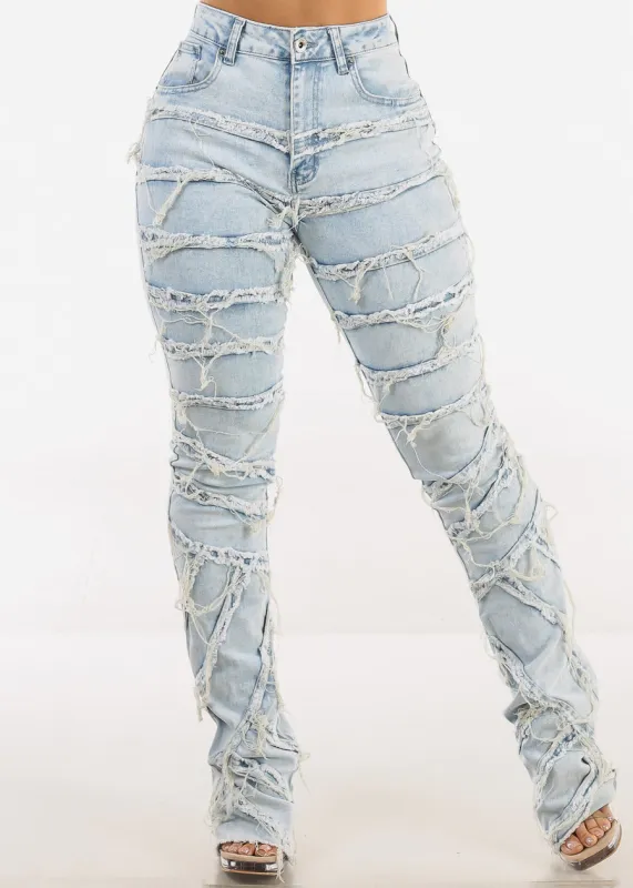 High Waist Distressed Stacked Leg Jeans Acid Wash sold by Moda