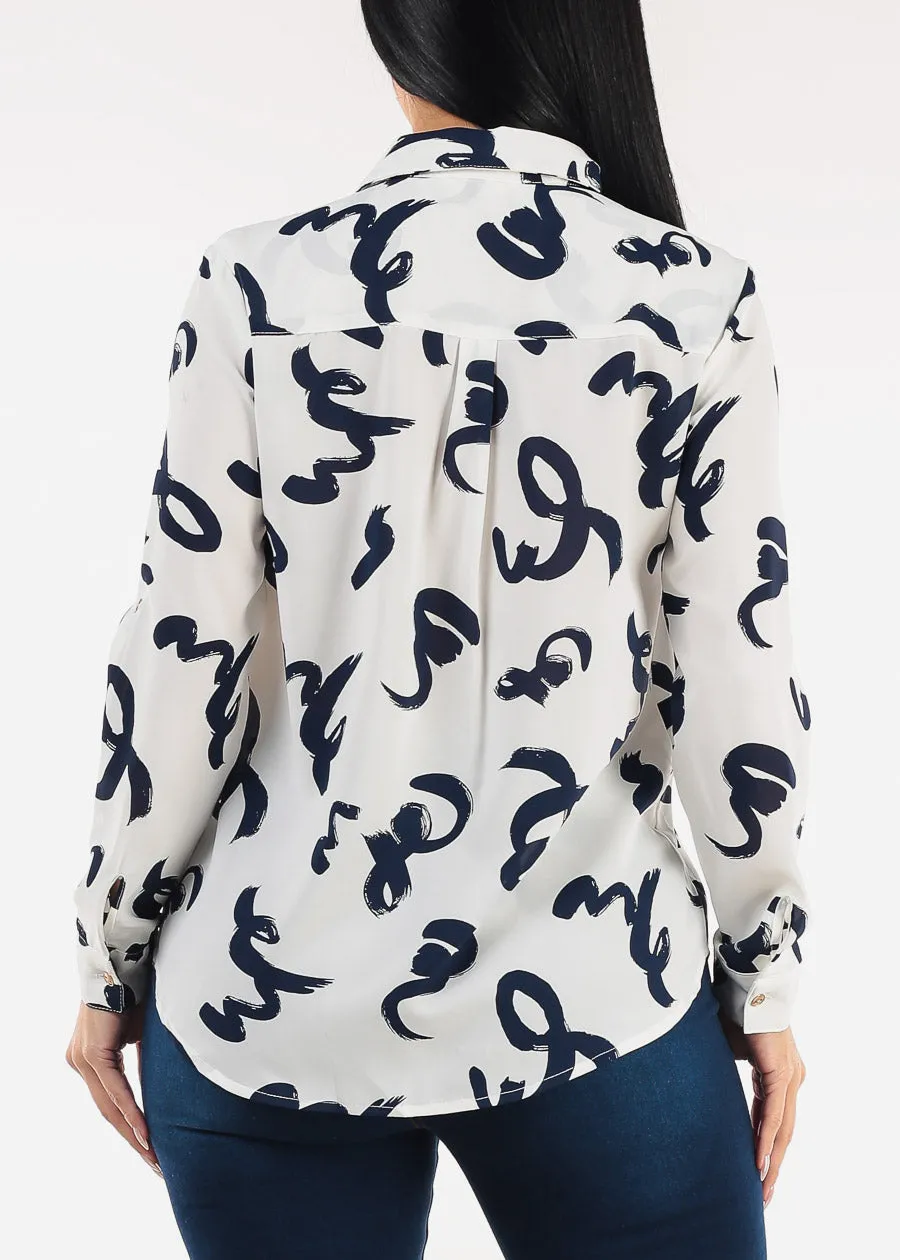 Long Sleeve Button Down Printed Blouse Ivory sold by Moda product image thumbnail 4