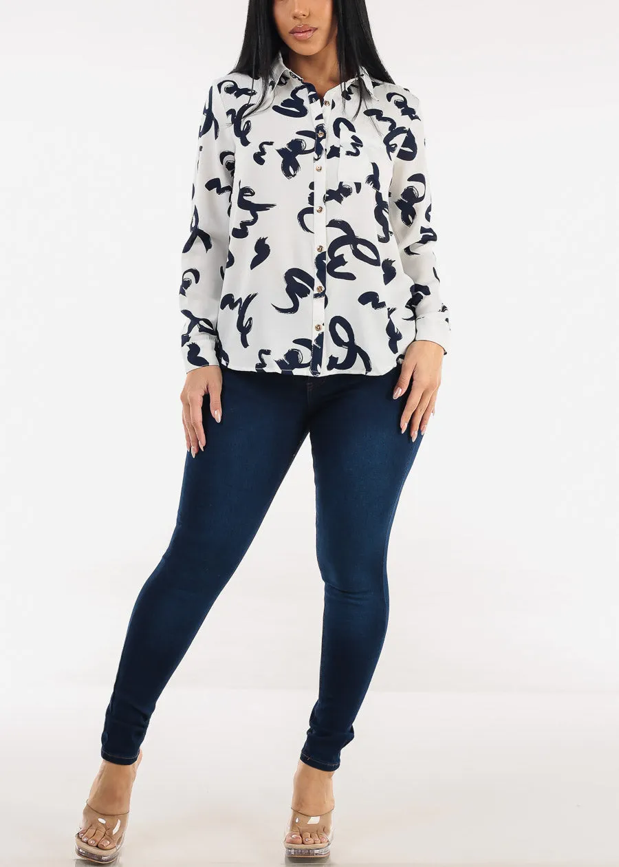 Long Sleeve Button Down Printed Blouse Ivory sold by Moda product image thumbnail 2