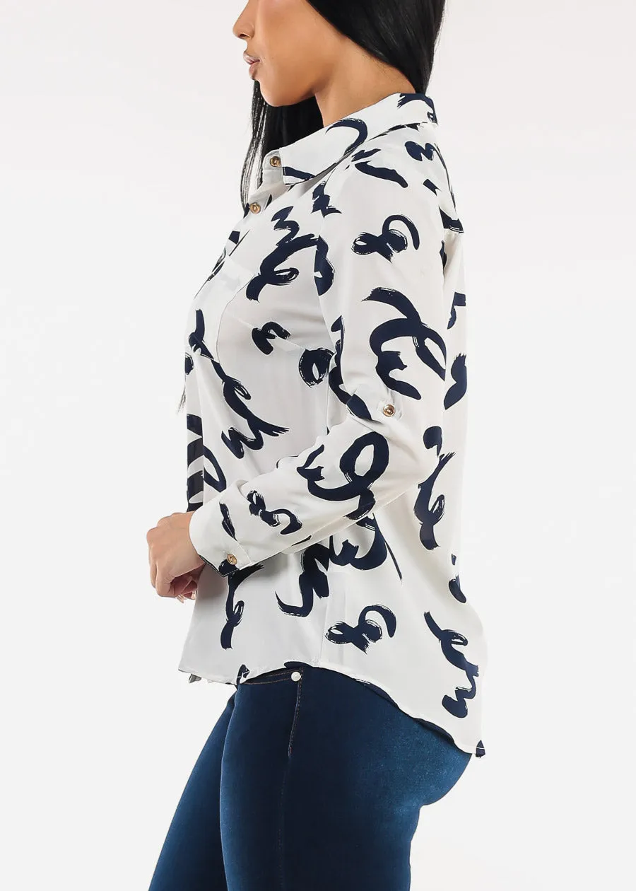 Long Sleeve Button Down Printed Blouse Ivory sold by Moda product image thumbnail 3