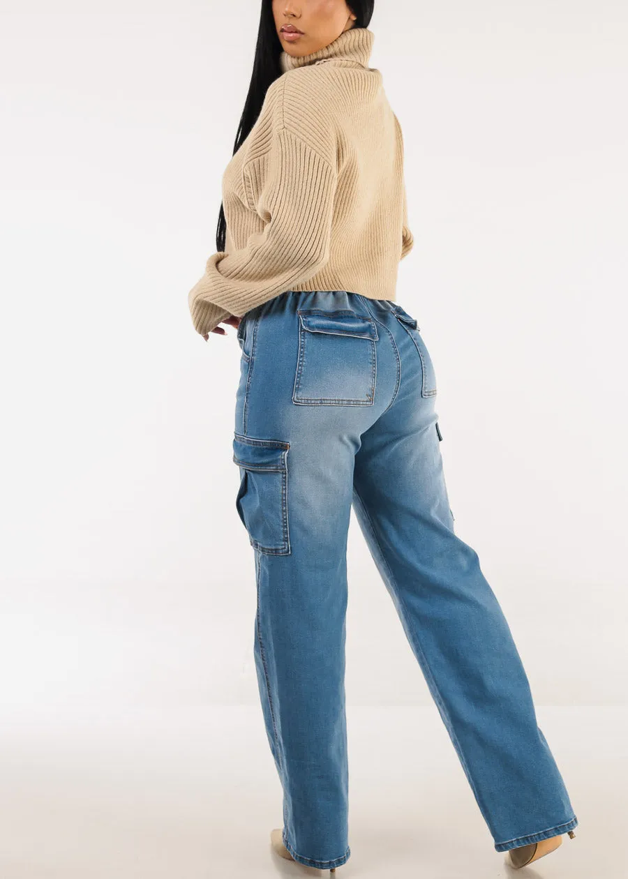 Super High Waist Stretch Wide Leg Cargo Jeans Med Blue sold by Moda product image thumbnail 5