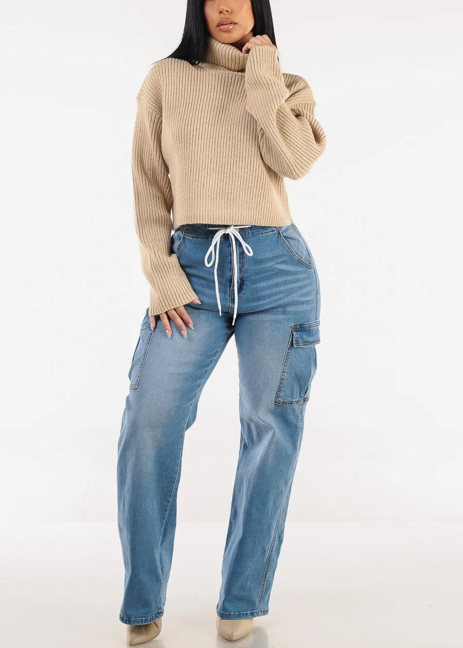 Super High Waist Stretch Wide Leg Cargo Jeans Med Blue sold by Moda product image thumbnail 2