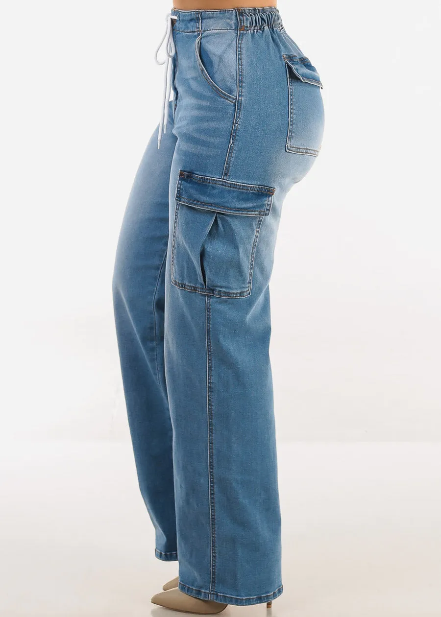 Super High Waist Stretch Wide Leg Cargo Jeans Med Blue sold by Moda product image thumbnail 3