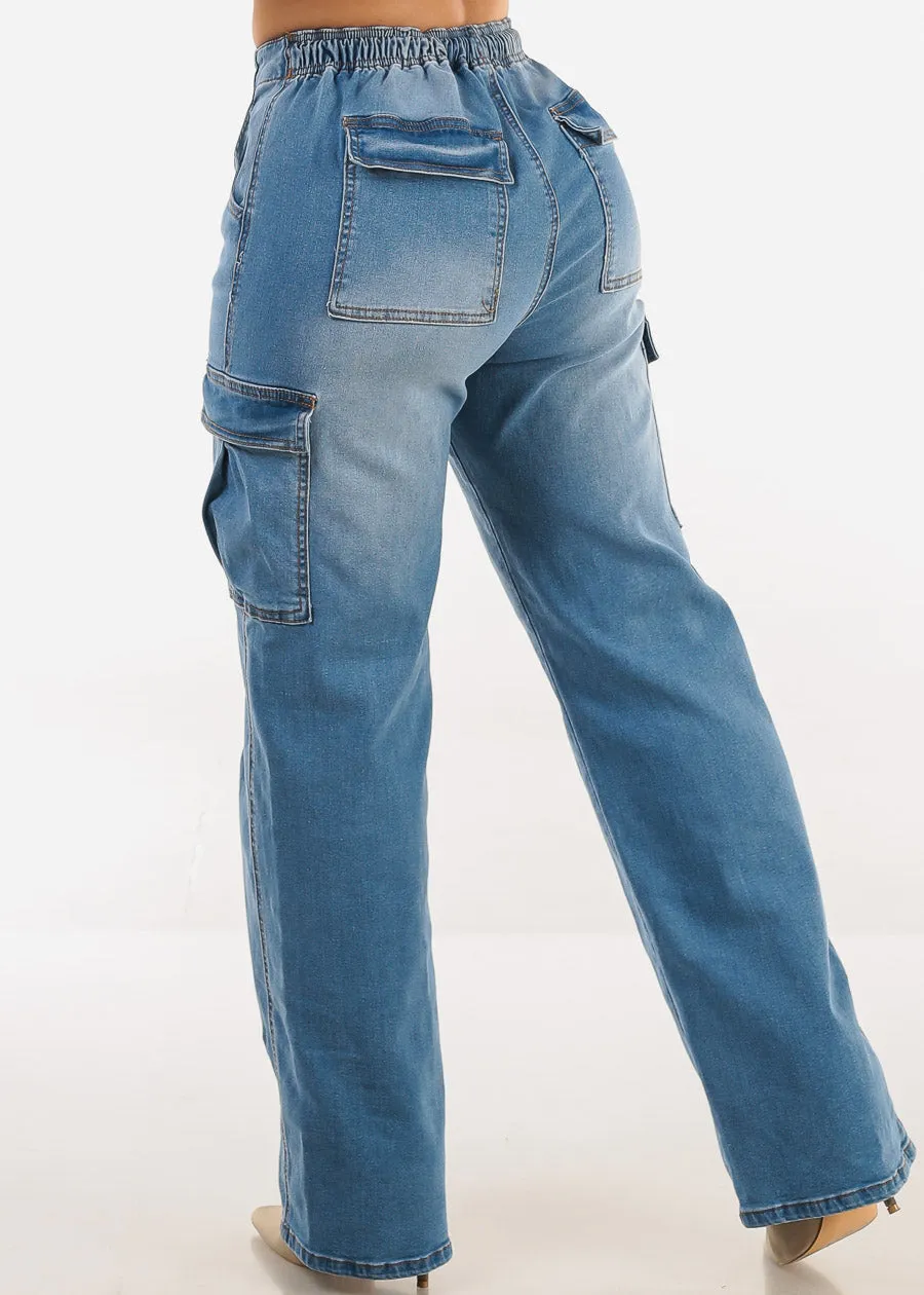 Super High Waist Stretch Wide Leg Cargo Jeans Med Blue sold by Moda product image thumbnail 4