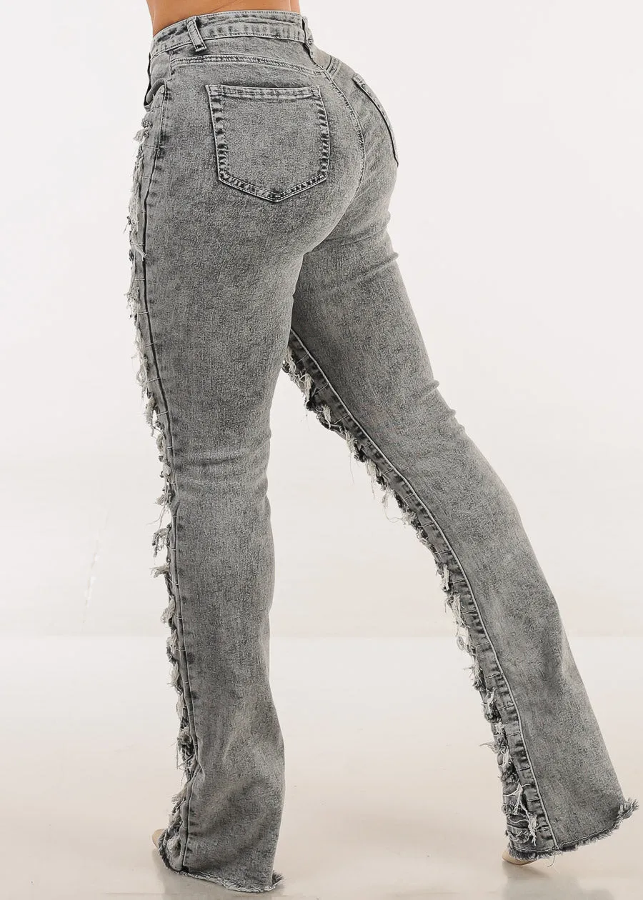 High Waist Ultra Distressed Stacked Leg Jeans Black Acid Wash sold by Moda product image thumbnail 5