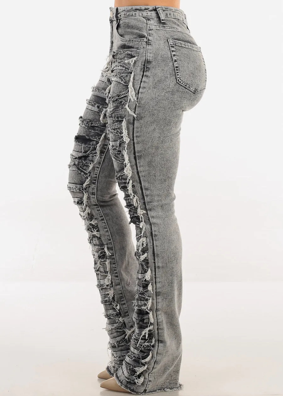 High Waist Ultra Distressed Stacked Leg Jeans Black Acid Wash sold by Moda product image thumbnail 4