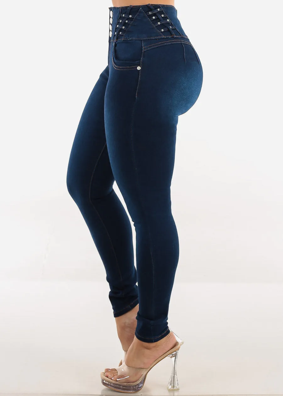 Butt Lift High Waist Stretch Skinny Jeans Dark Blue sold by Moda product image thumbnail 4