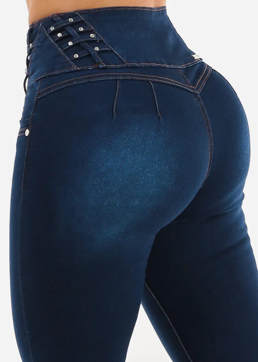 Butt Lift High Waist Stretch Skinny Jeans Dark Blue sold by Moda