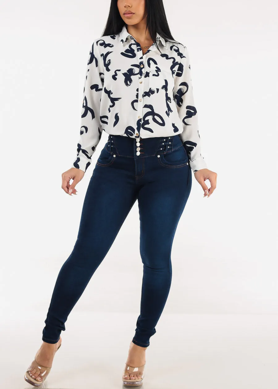 Butt Lift High Waist Stretch Skinny Jeans Dark Blue sold by Moda product image thumbnail 2