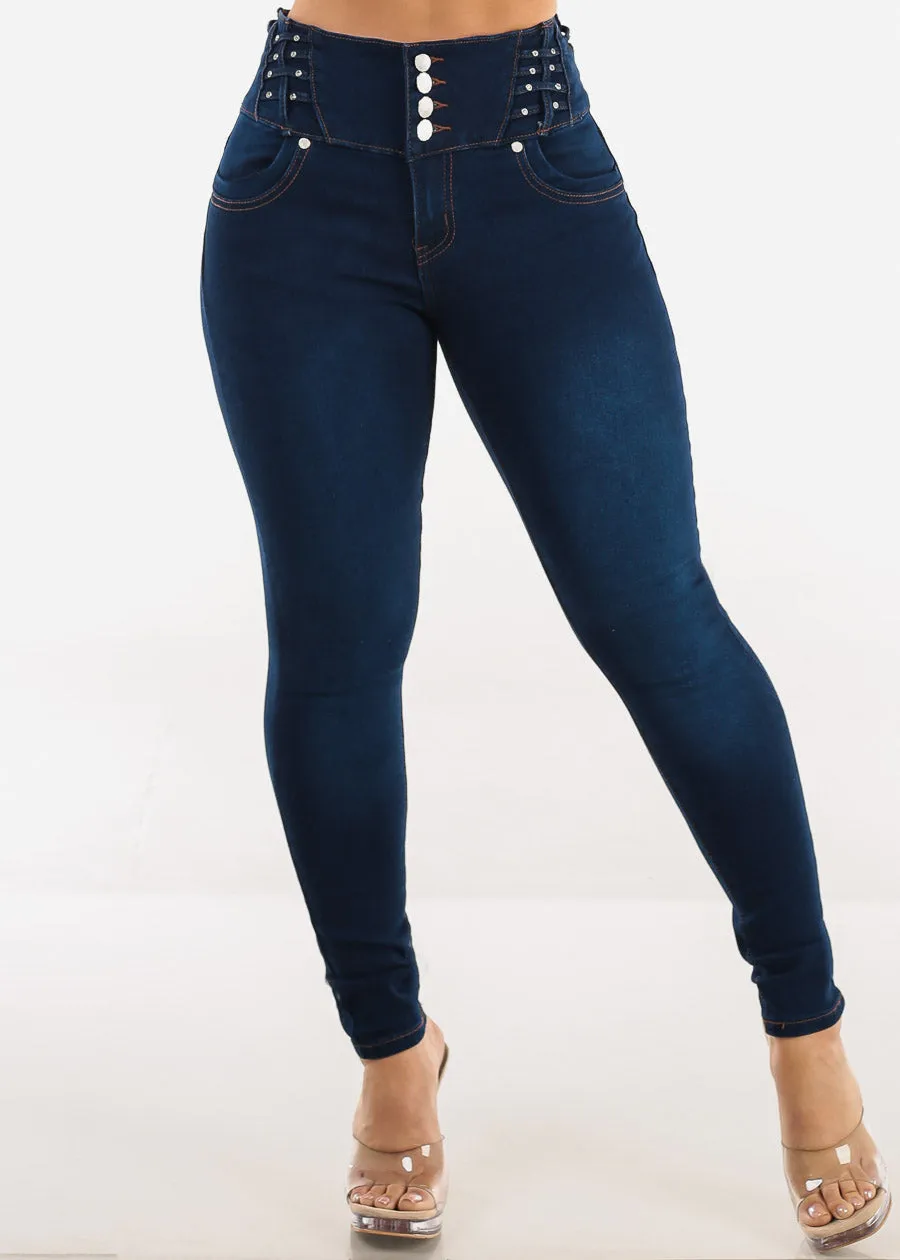 Butt Lift High Waist Stretch Skinny Jeans Dark Blue sold by Moda product image thumbnail 3