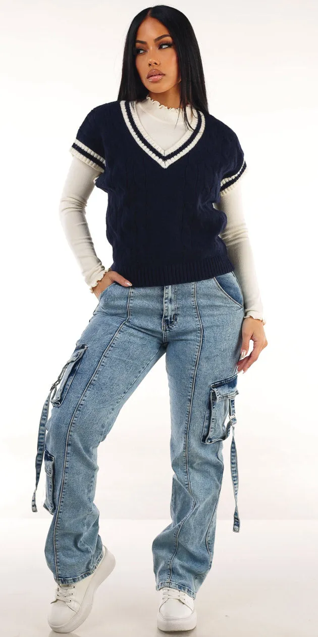 Knit Ivory Cargo Denim Trio sold by Moda