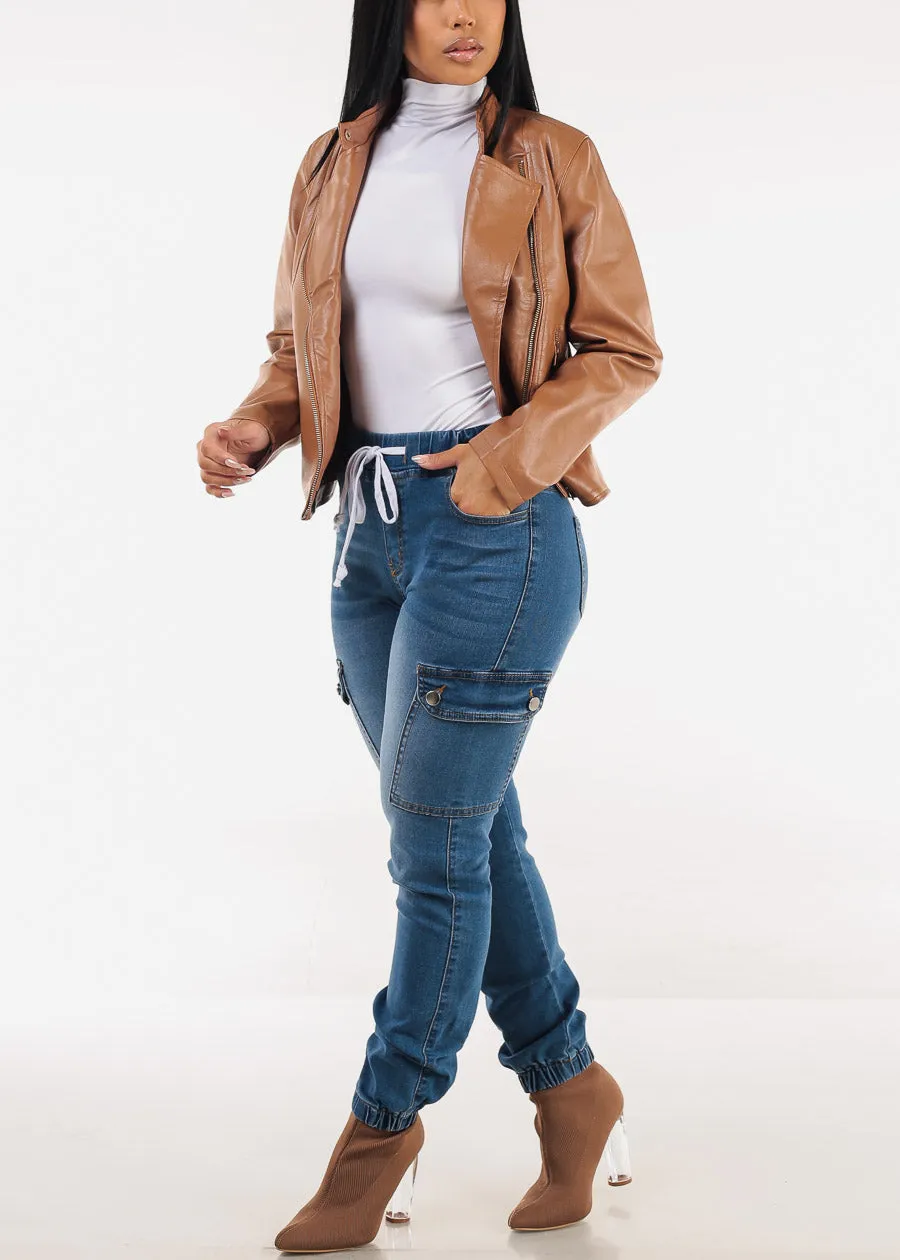 Zip Up Vegan Leather Moto Jacket Camel sold by Moda product image thumbnail 2