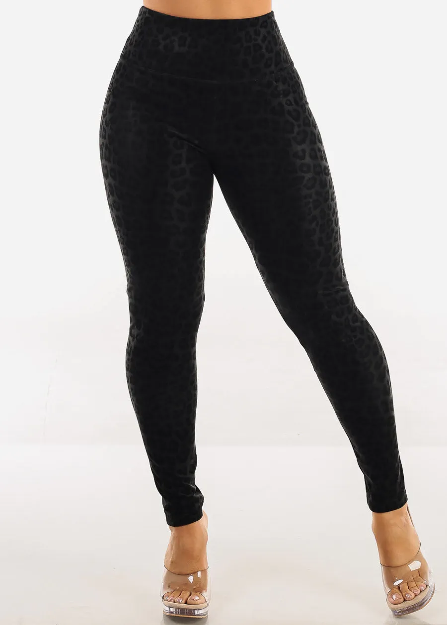 Stretchy Super High Waist Leopard Print Leggings Black sold by Moda
