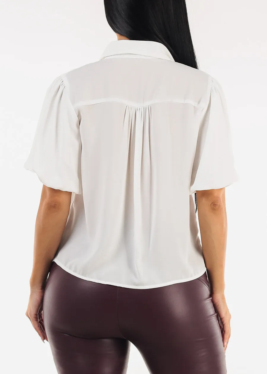 Puff Short Sleeve White Button Up Blouse sold by Moda product image thumbnail 4