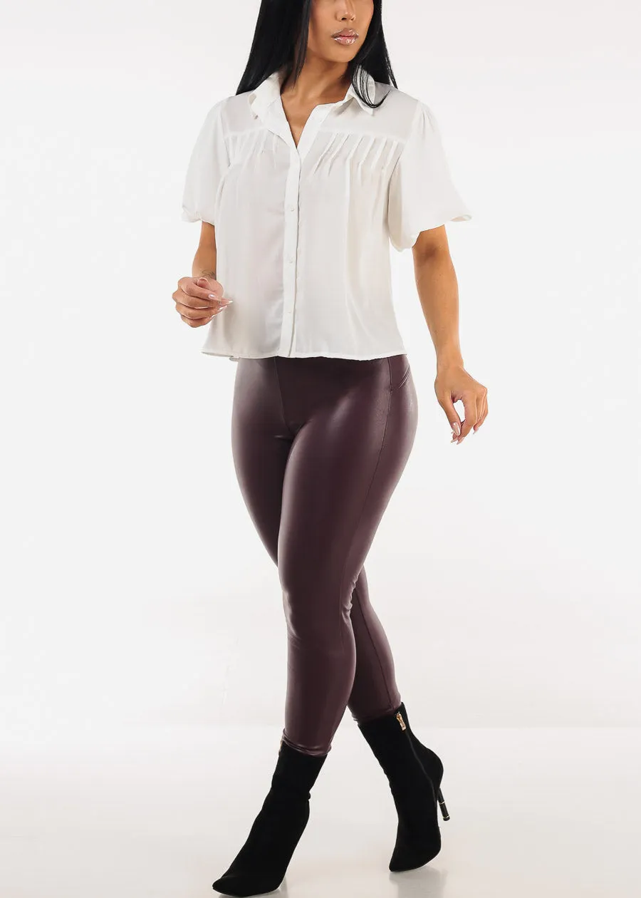 Puff Short Sleeve White Button Up Blouse sold by Moda product image thumbnail 2