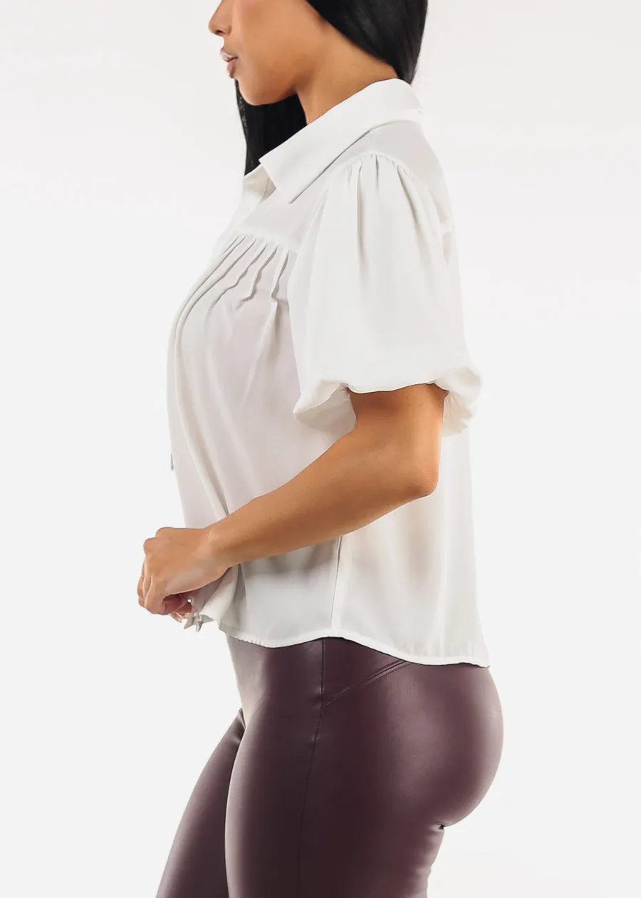 Puff Short Sleeve White Button Up Blouse sold by Moda product image thumbnail 3