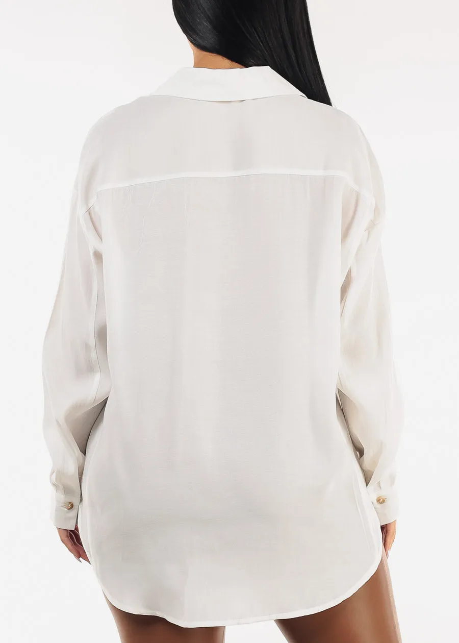 Oversized Long Sleeve Button Up White Blouse sold by Moda product image thumbnail 4