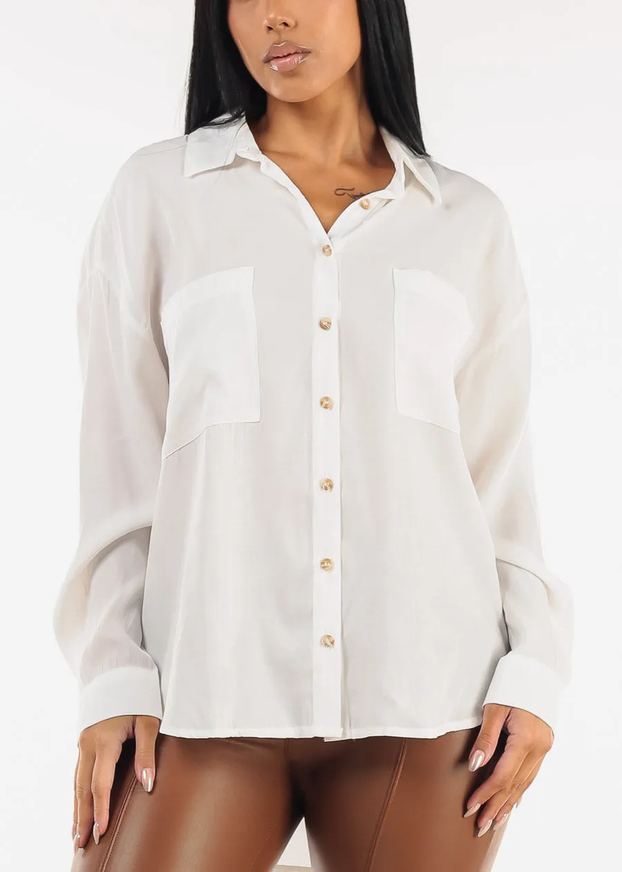 Oversized Long Sleeve Button Up White Blouse sold by Moda