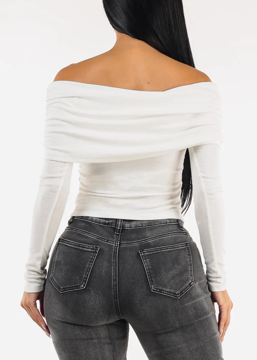 Ruched Off Shoulder Stretch Top White sold by Moda product image thumbnail 4