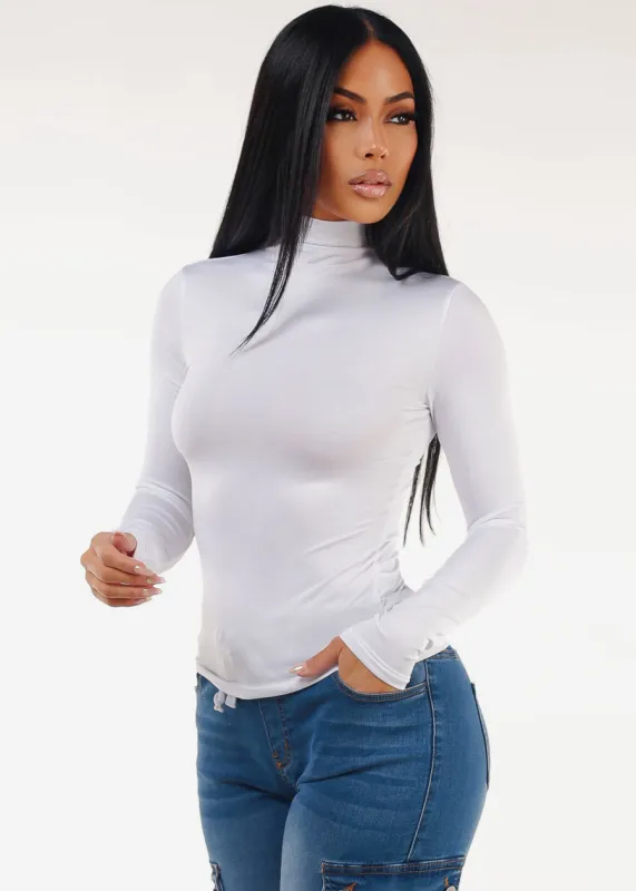 White Long Sleeve Mock Neck Stretch Top sold by Moda
