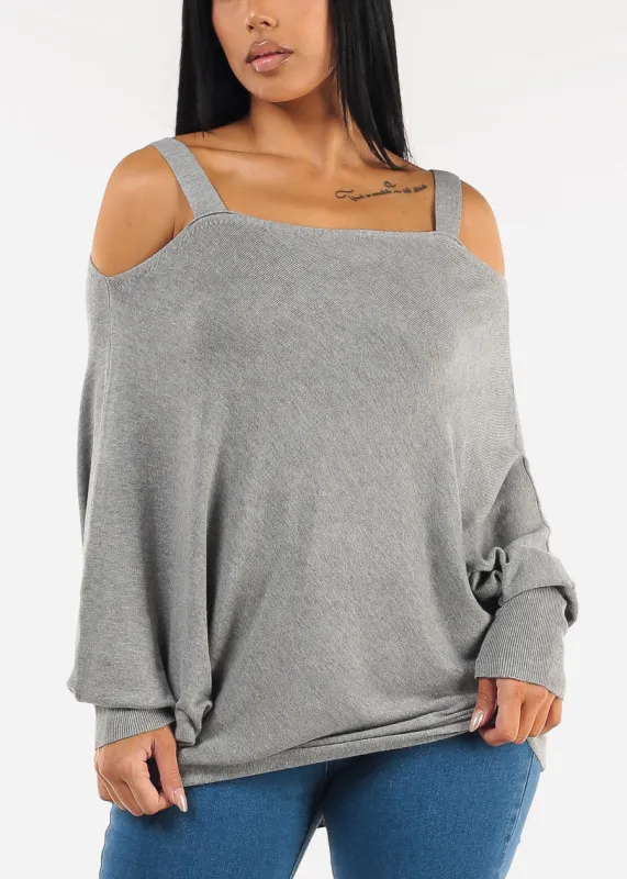 Cold Shoulder Stretch Tunic Top Grey sold by Moda