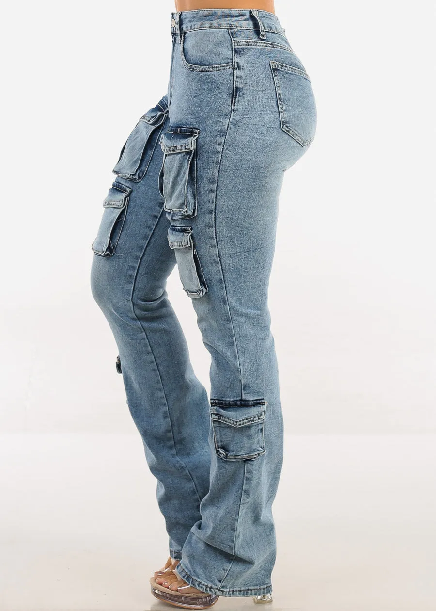 Stretchy High Waist Stacked Leg Cargo Jeans Acid Wash sold by Moda product image thumbnail 3
