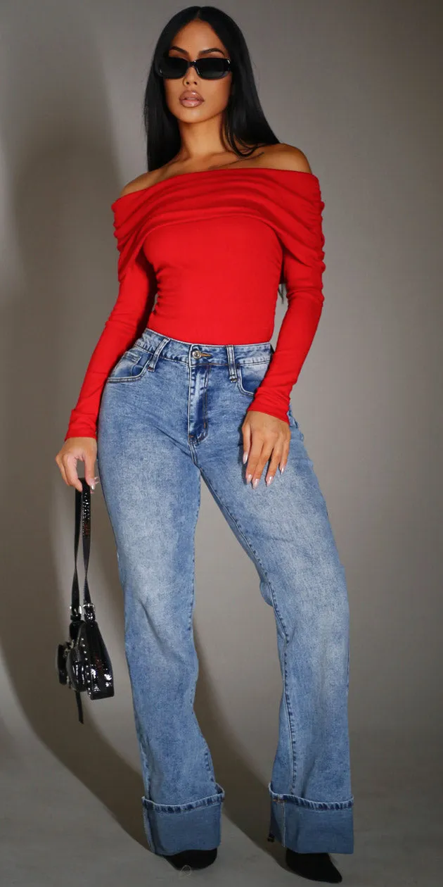 Red Cargo Denim Look sold by Moda