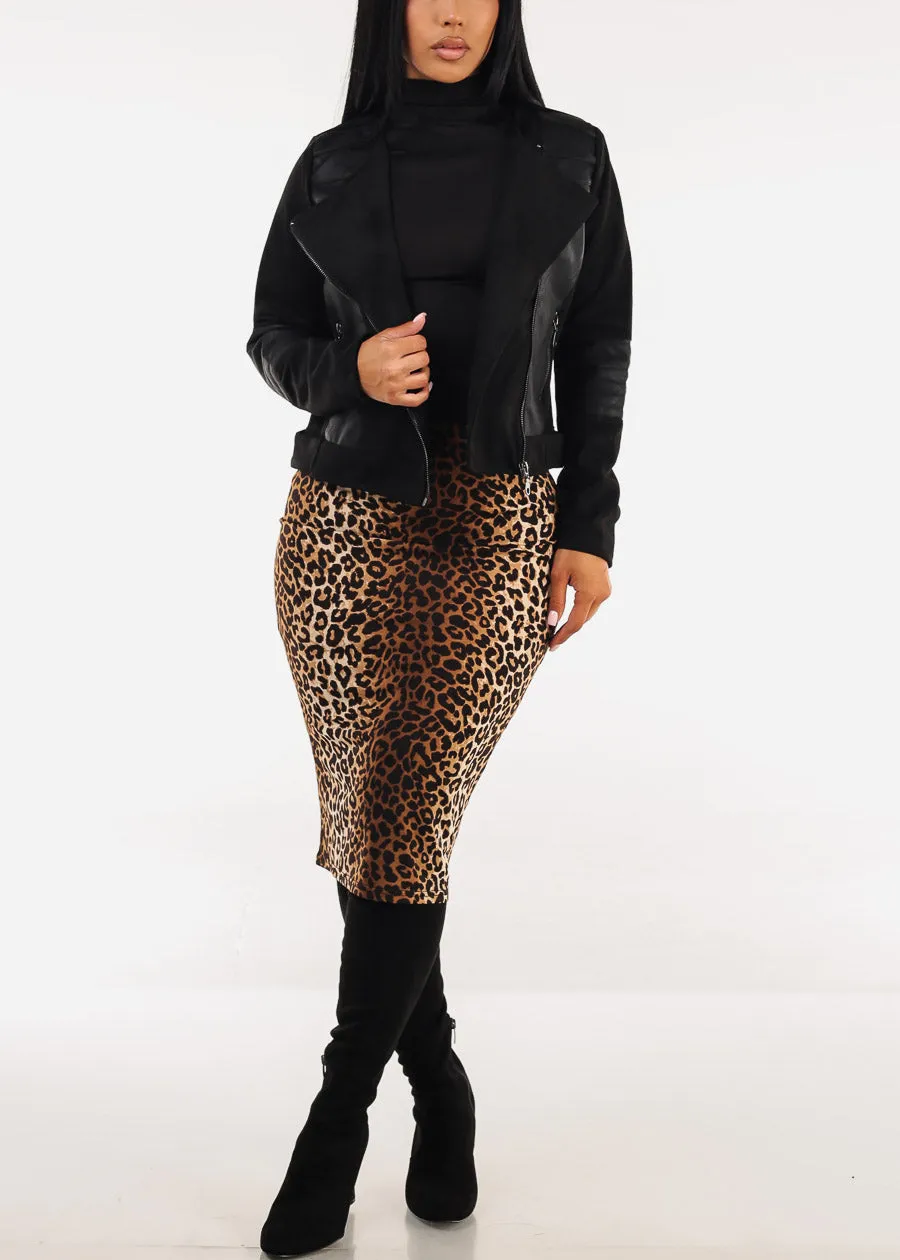 Zip Up Suede Biker Jacket Black sold by Moda product image thumbnail 4