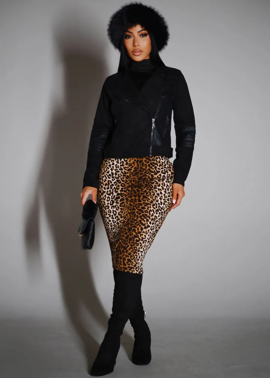 Zip Up Suede Biker Jacket Black sold by Moda product image thumbnail 2