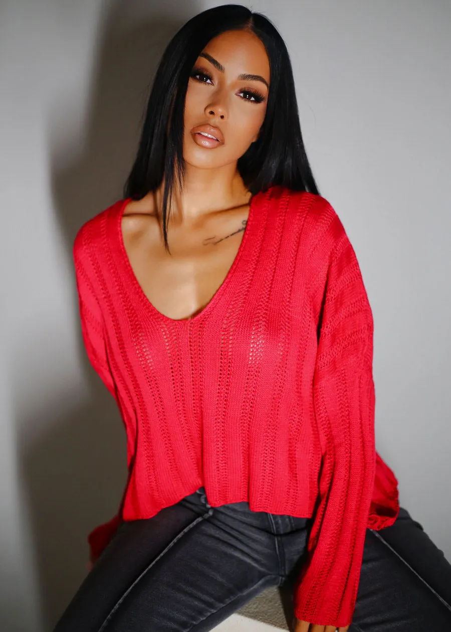 Long Sleeve Scoop Neck Knit Sweater Magenta sold by Moda