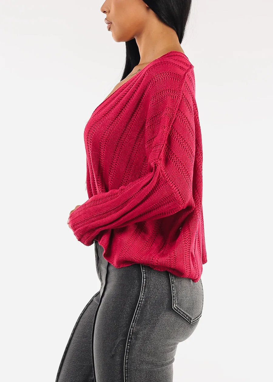 Long Sleeve Scoop Neck Knit Sweater Magenta sold by Moda product image thumbnail 5