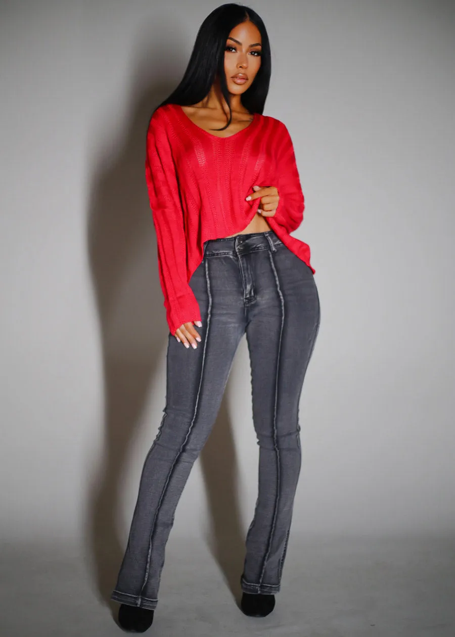 Long Sleeve Scoop Neck Knit Sweater Magenta sold by Moda product image thumbnail 2
