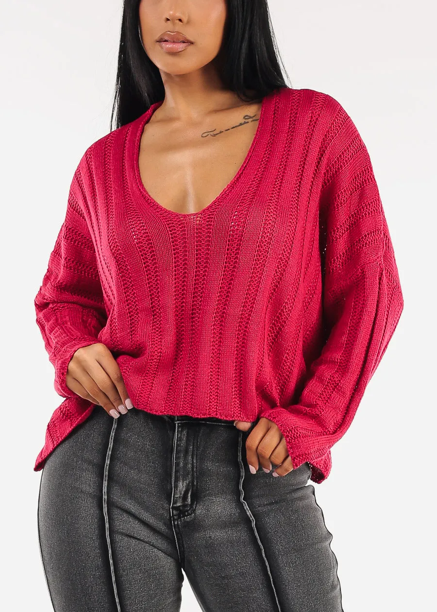 Long Sleeve Scoop Neck Knit Sweater Magenta sold by Moda product image thumbnail 3
