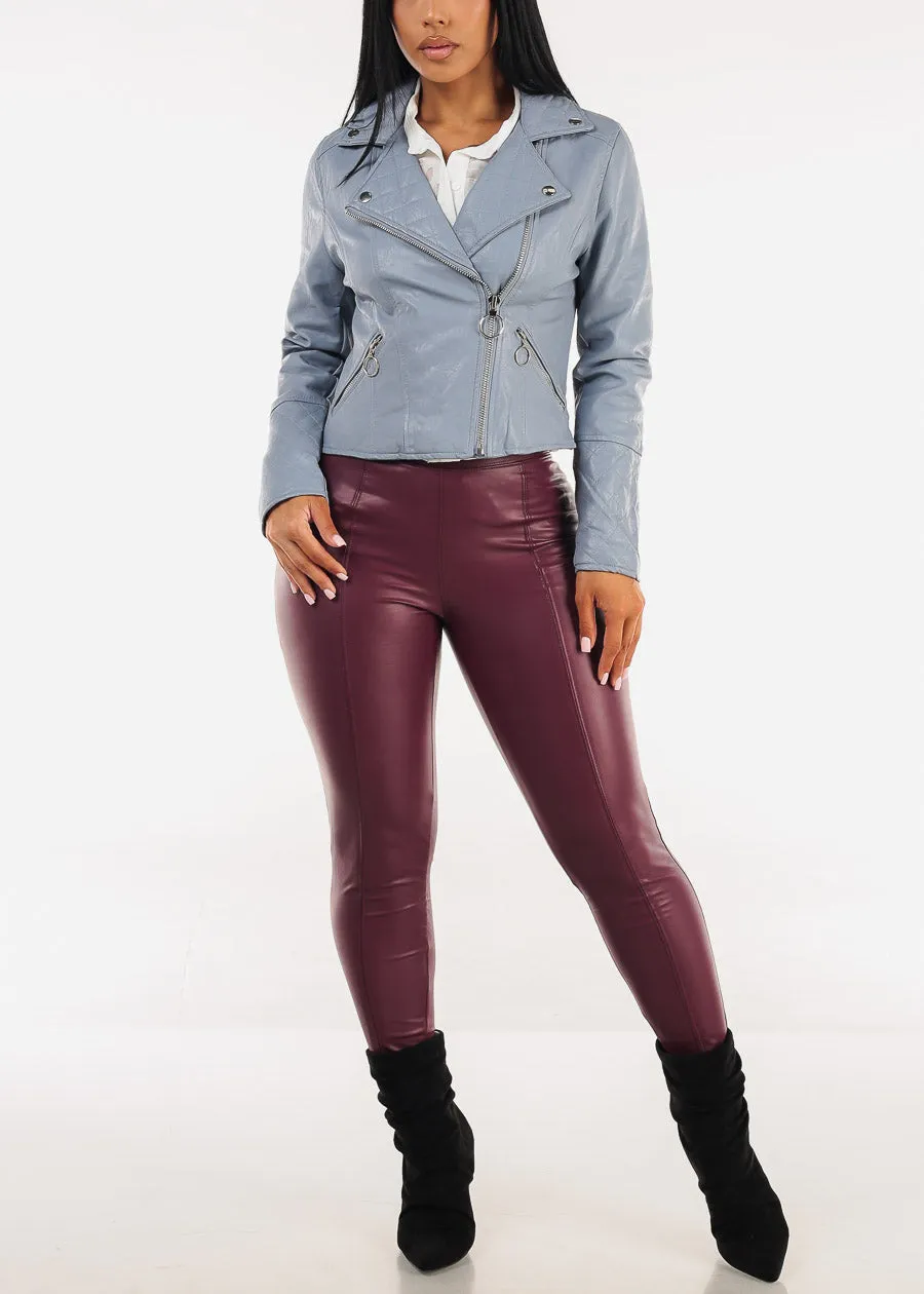 Zip Up Vegan Leather Moto Jacket Dusty Blue sold by Moda product image thumbnail 2