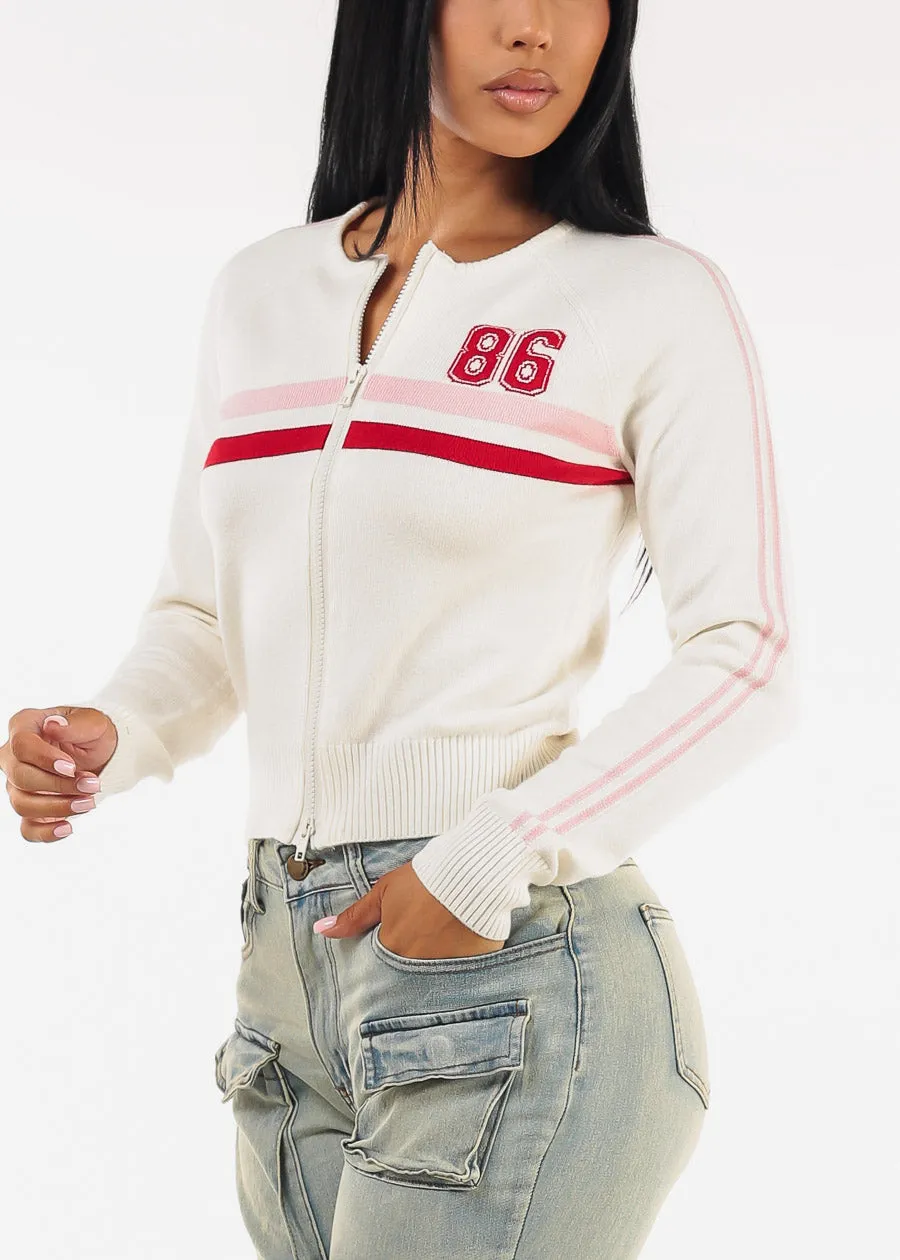 Long Sleeve Zip Up Stretch Sweater Off White sold by Moda product image thumbnail 3