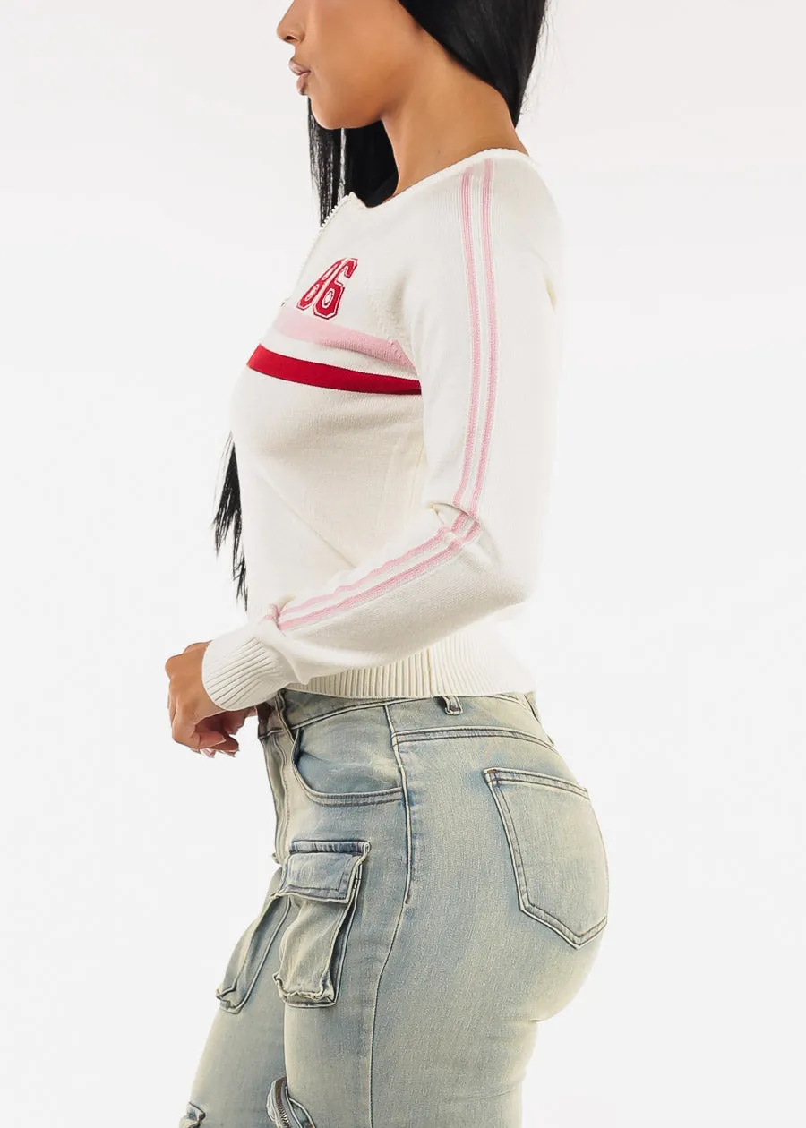 Long Sleeve Zip Up Stretch Sweater Off White sold by Moda product image thumbnail 5