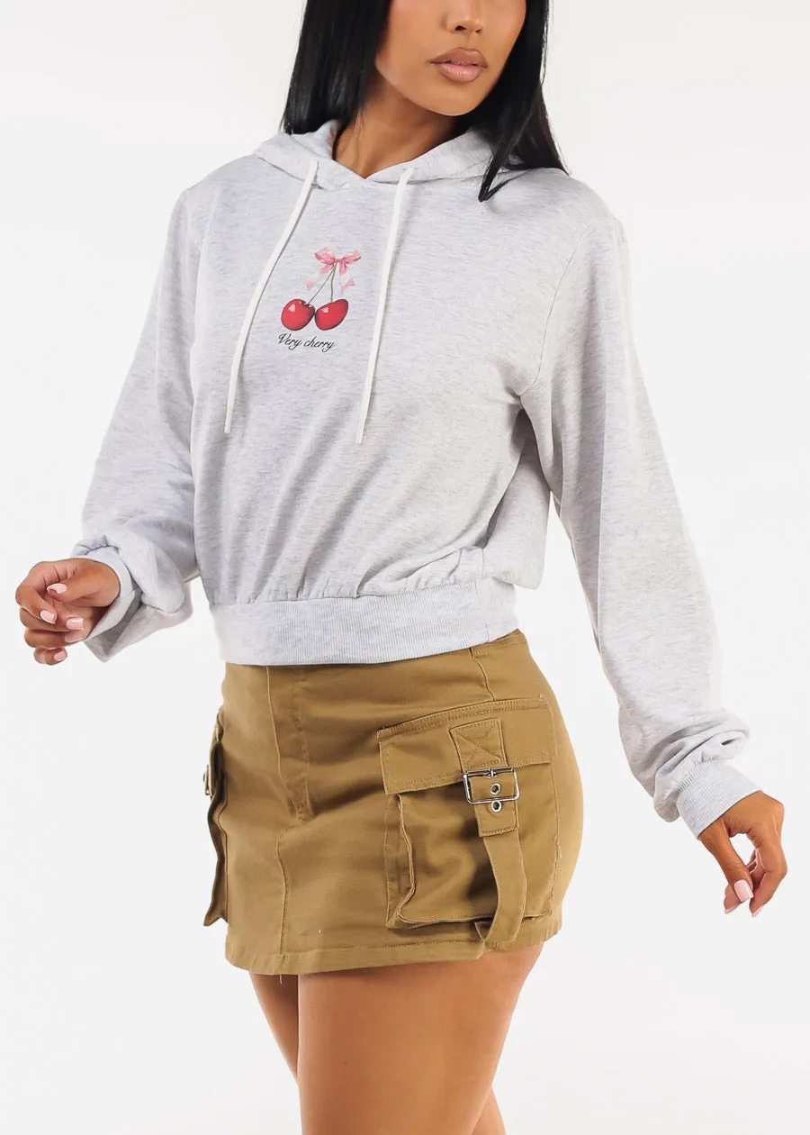 Long Sleeve Fleece Graphic Hoodie Heather Grey "Very Cherry" sold by Moda product image thumbnail 3
