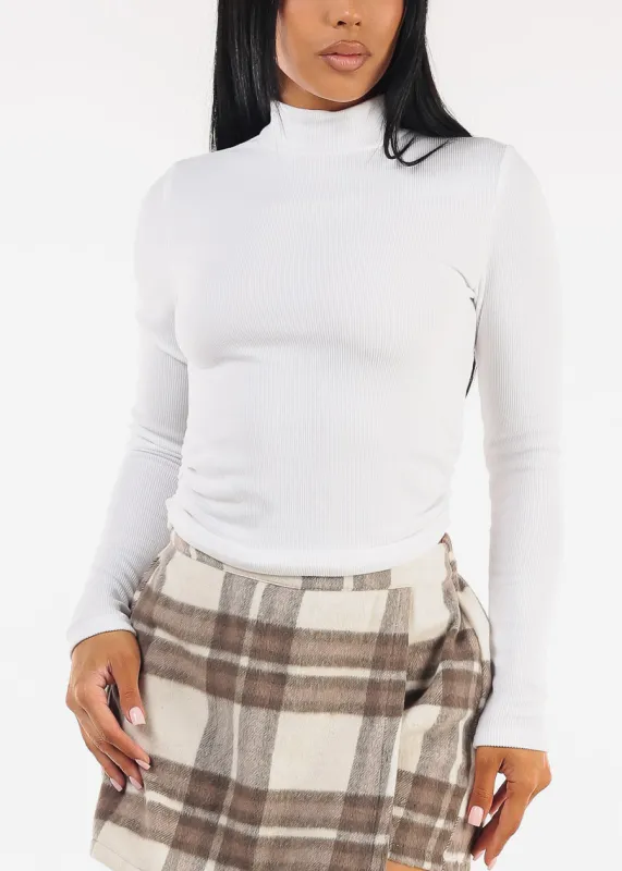Long Sleeve Turtleneck Stretch Sweater Top White sold by Moda