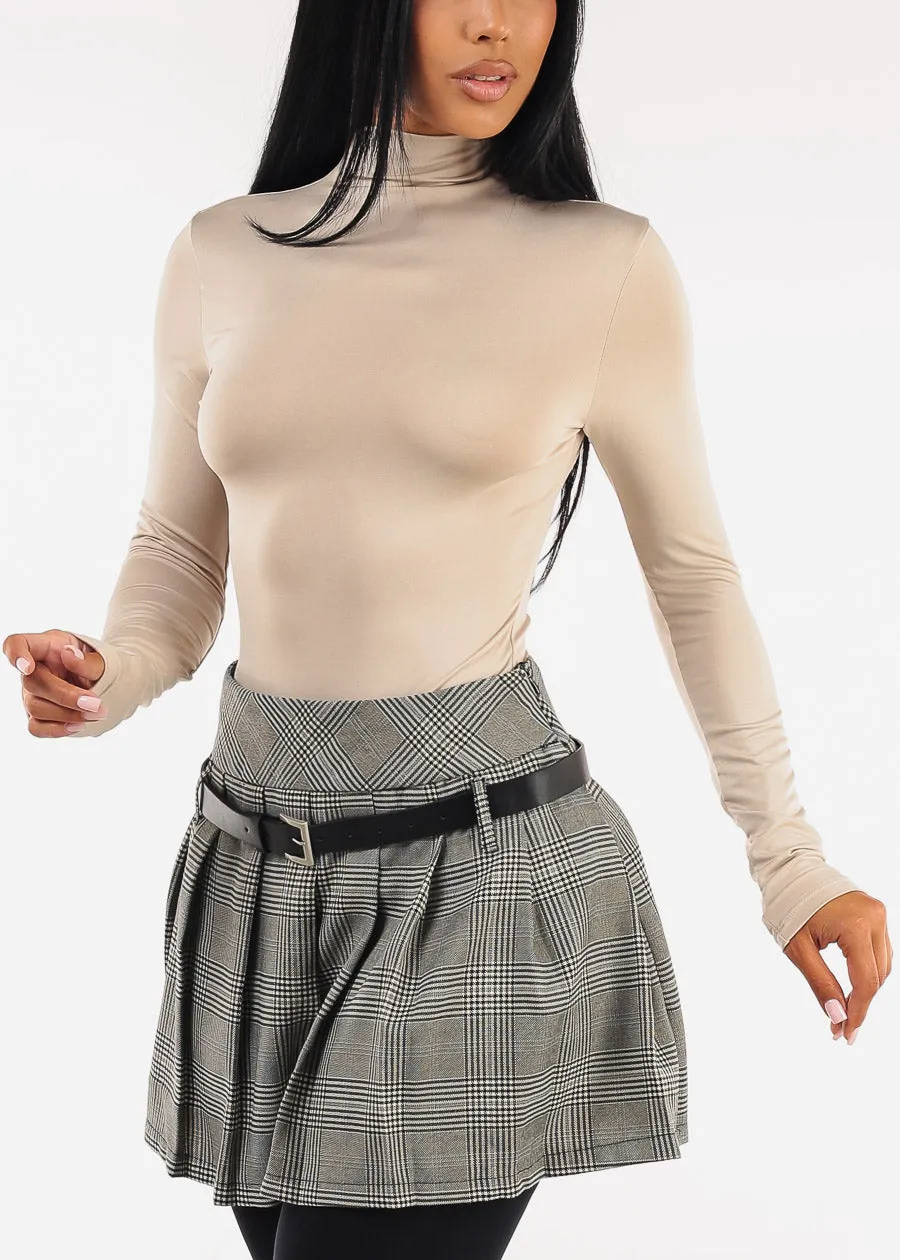 Long Sleeve Mock Neck Stretch Top Beige sold by Moda