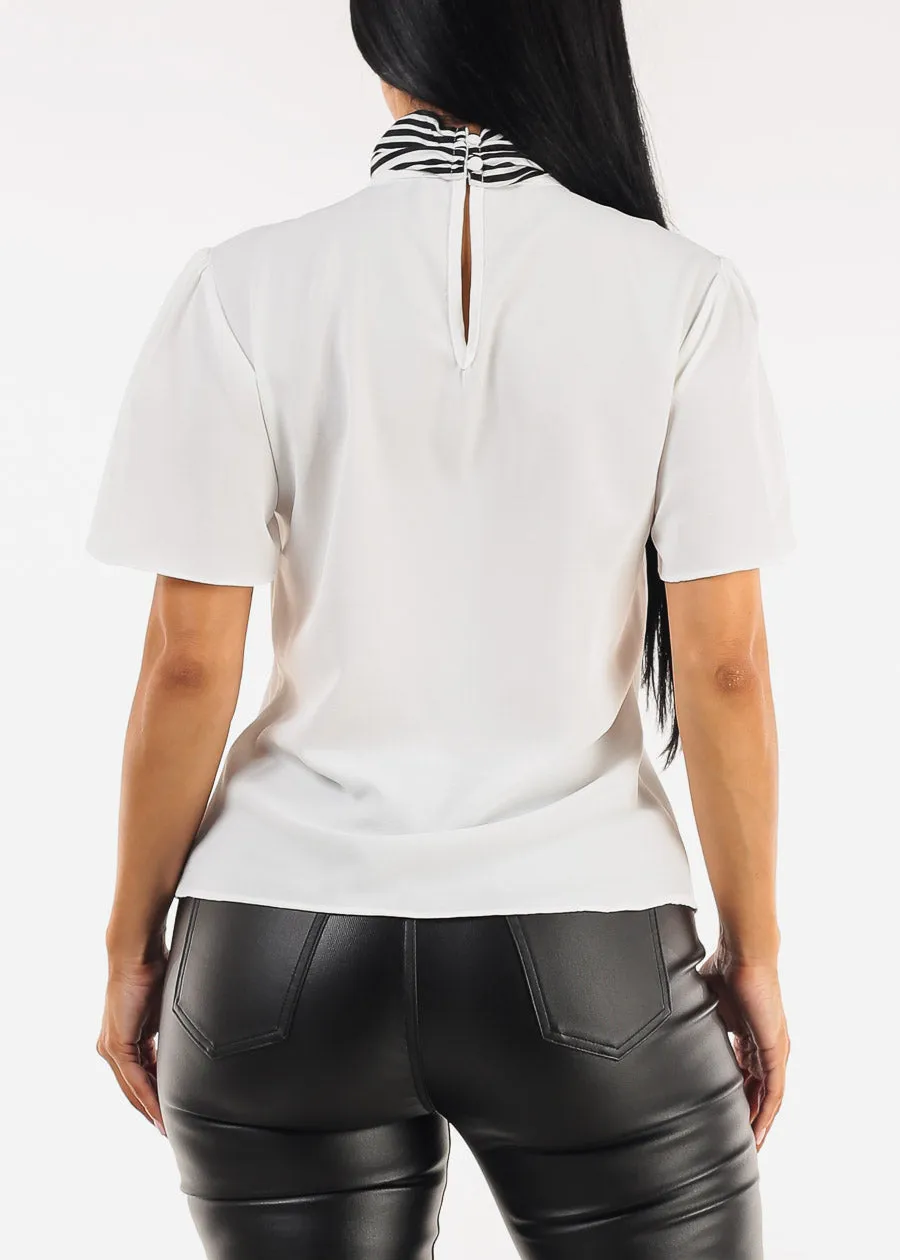 Short Sleeve White Blouse w Neck Tie Detail sold by Moda product image thumbnail 5