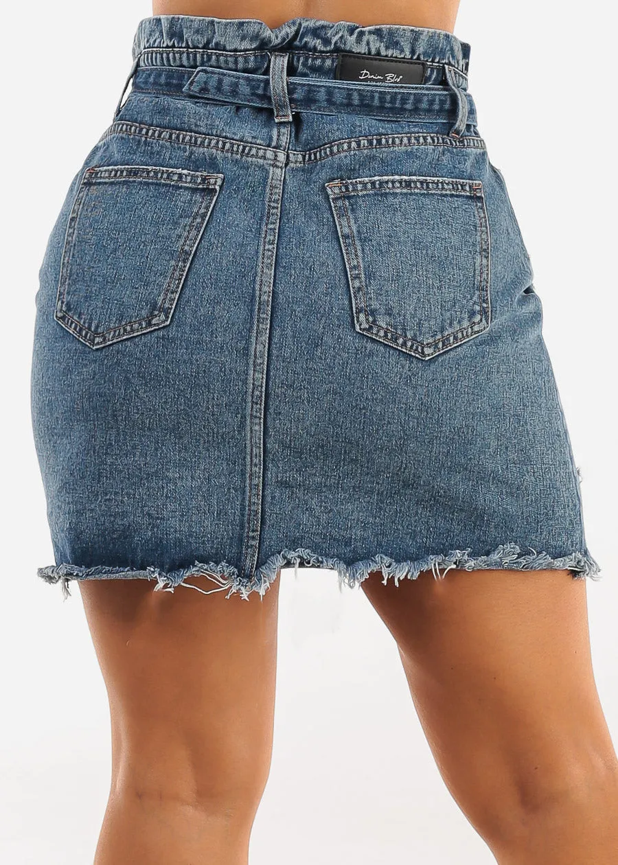 Distressed Med Blue Denim Mini Skirt w Belt sold by Moda product image thumbnail 4