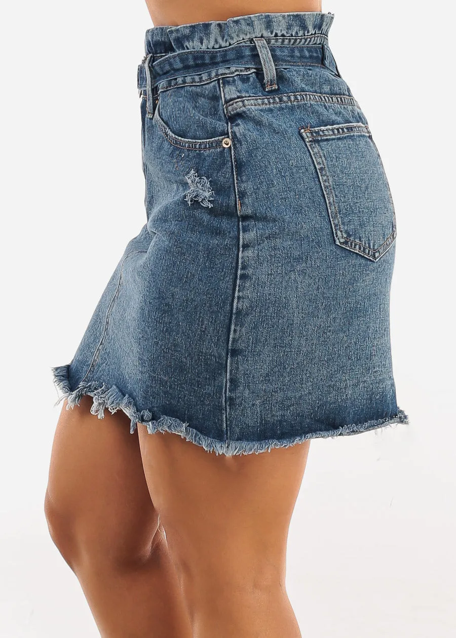 Distressed Med Blue Denim Mini Skirt w Belt sold by Moda product image thumbnail 3