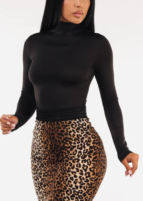 Black Long Sleeve Mock Neck Stretch Top sold by Moda