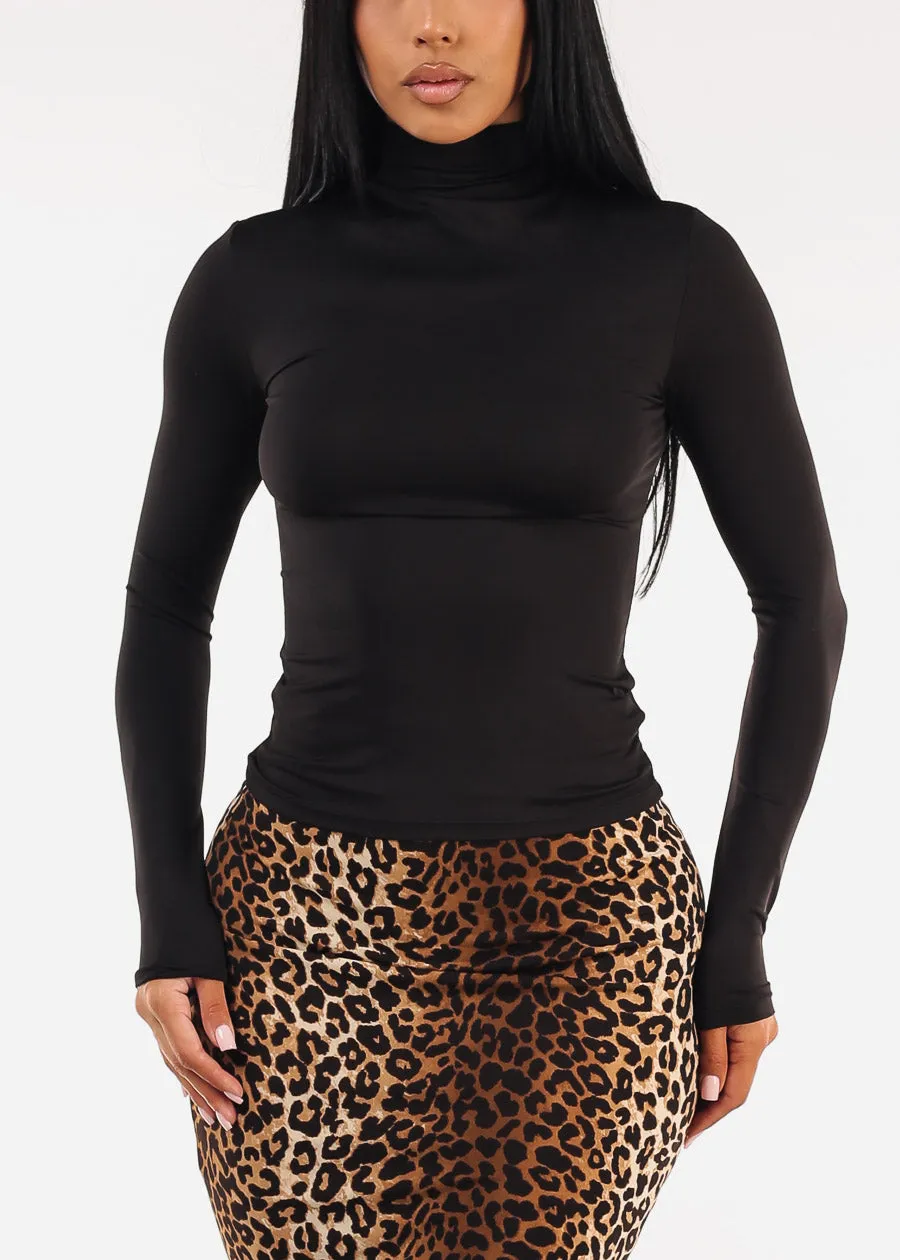 Black Long Sleeve Mock Neck Stretch Top sold by Moda product image thumbnail 5