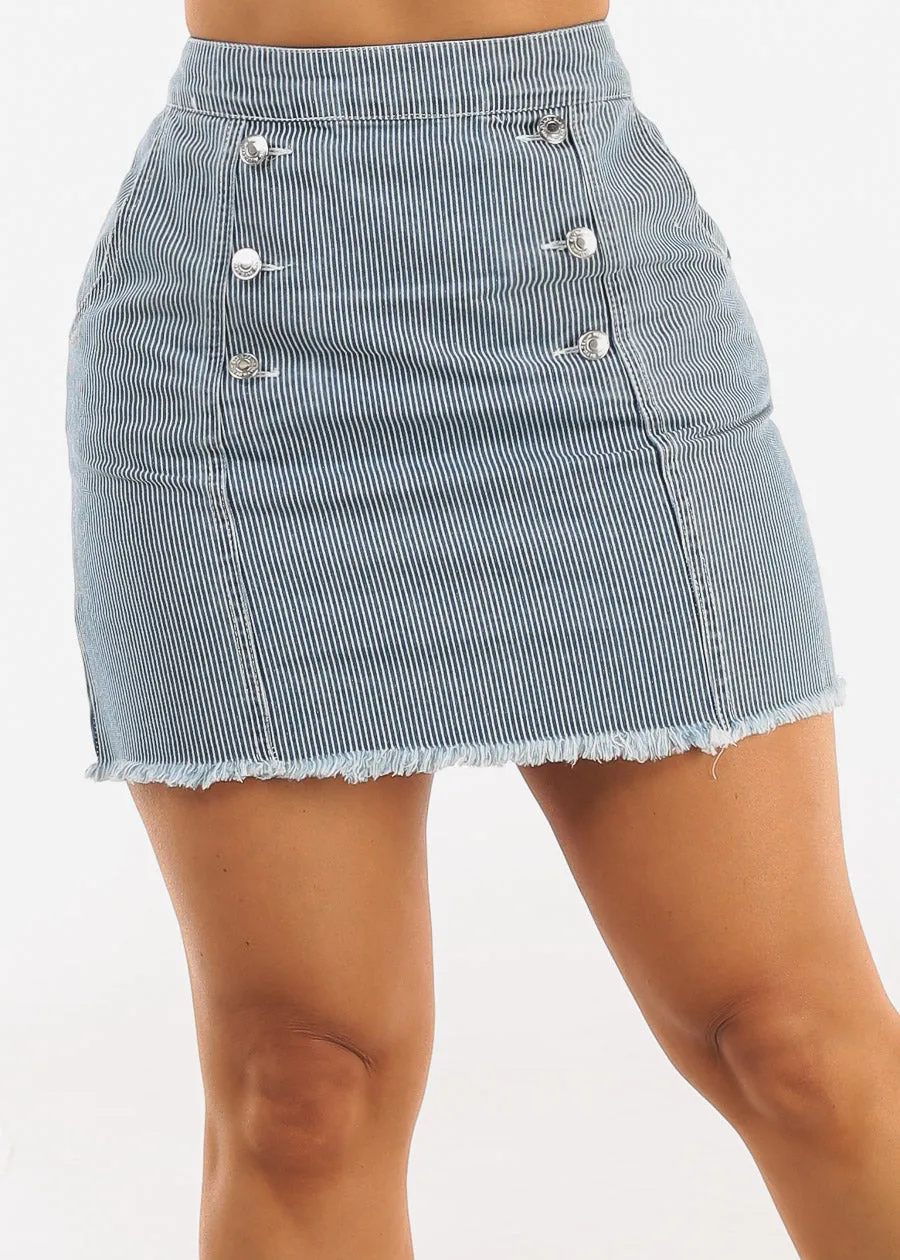High Waist Stripe Denim Mini Skirt w Pockets sold by Moda