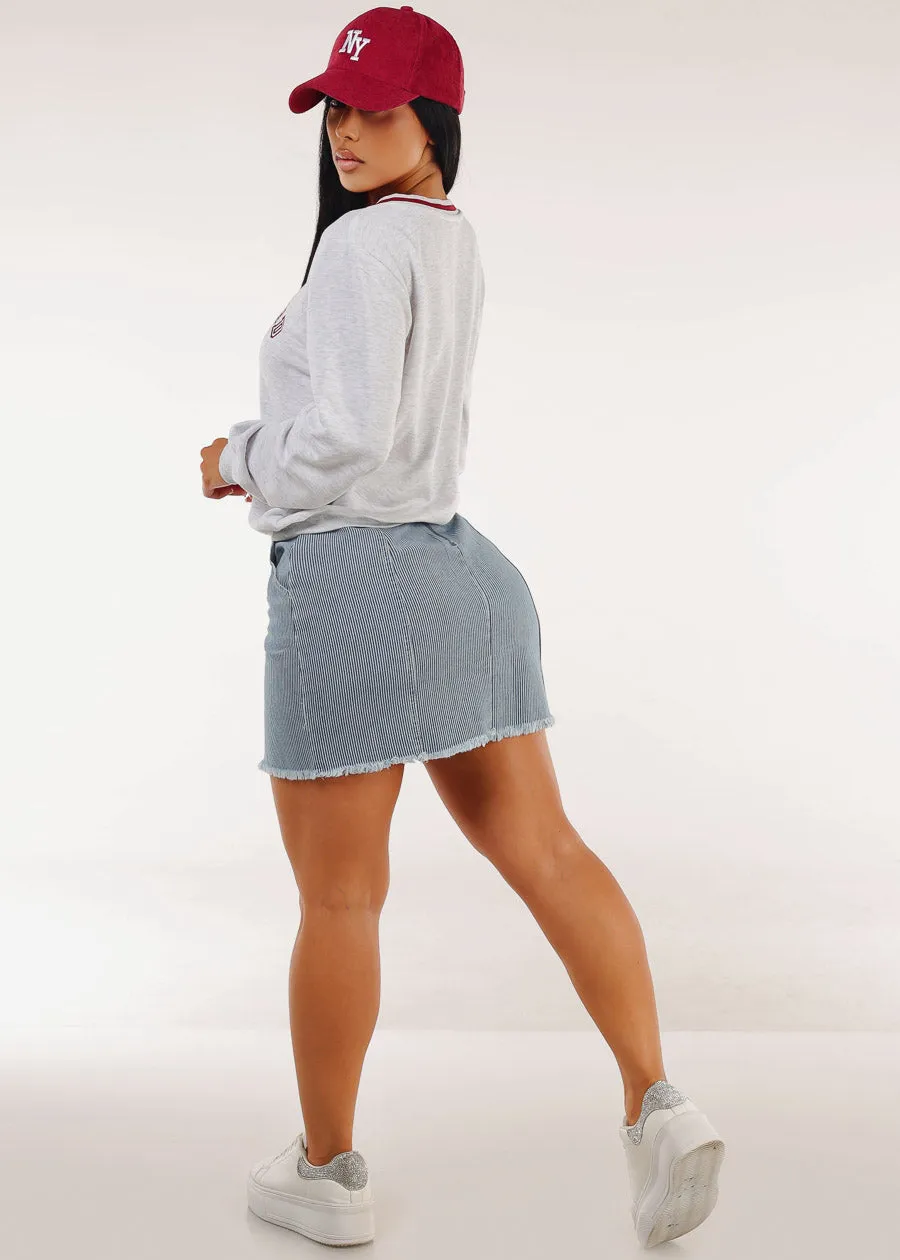 High Waist Stripe Denim Mini Skirt w Pockets sold by Moda product image thumbnail 5