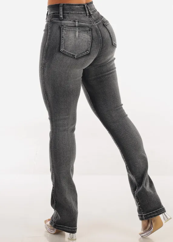 Butt Lift High Waist Stretch Bootcut Jeans Faded Black sold by Moda