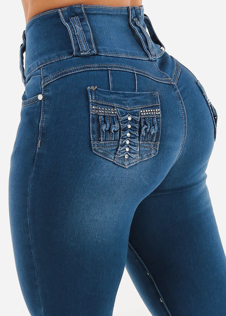 Butt Lift Super High Waist Stretch Skinny Ankle Jeans Indigo sold by Moda